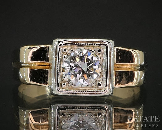 Vintage 14k Yellow Gold Round Natural .48ct Diamond Solitaire Ring 6.2g p18110