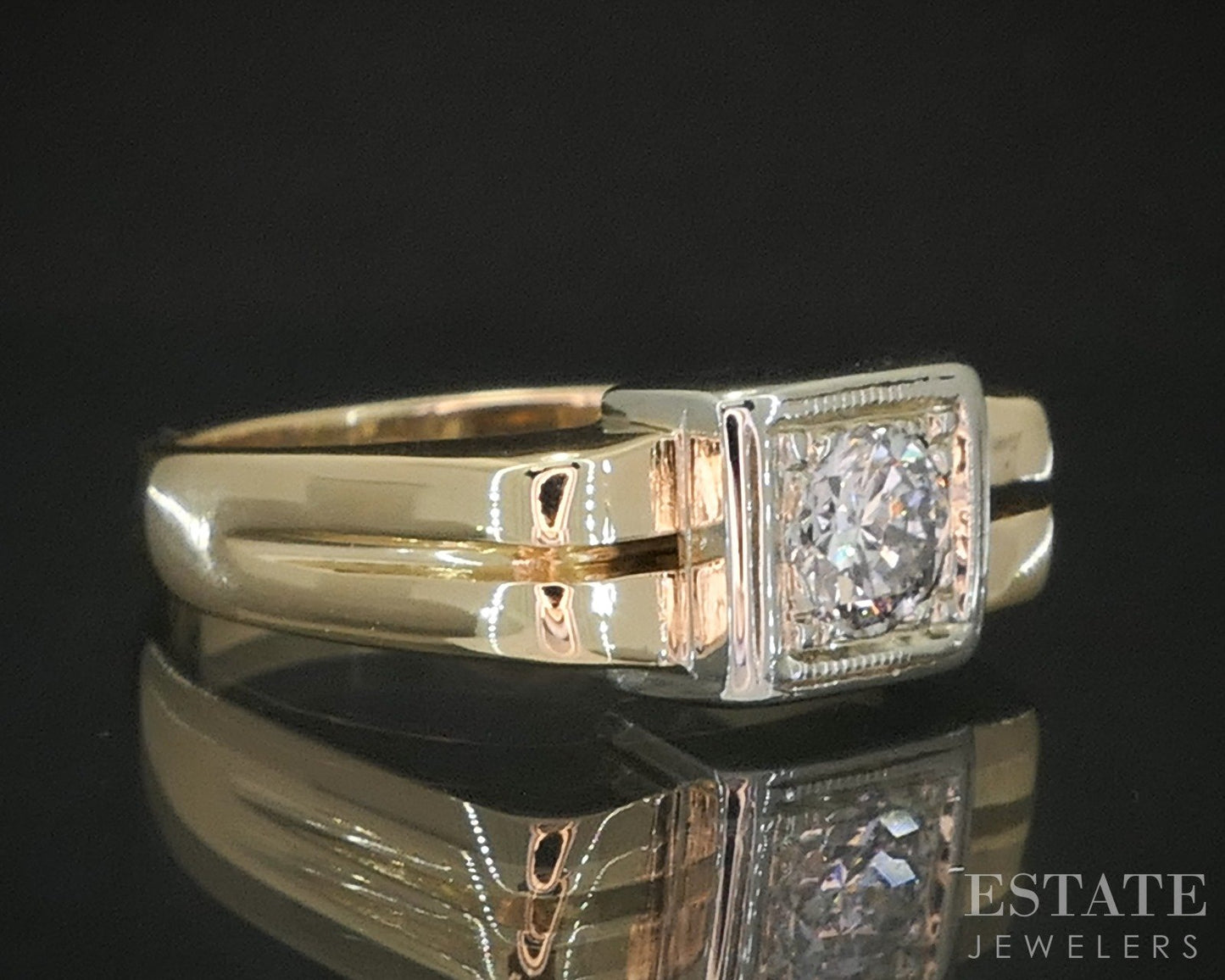 Vintage 14k Yellow Gold Round Natural .48ct Diamond Solitaire Ring 6.2g p18110