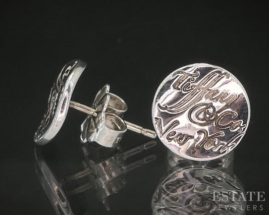 Sterling Tiffany & Co. Love Note New York Button Stud Earrings 1.7g p18376