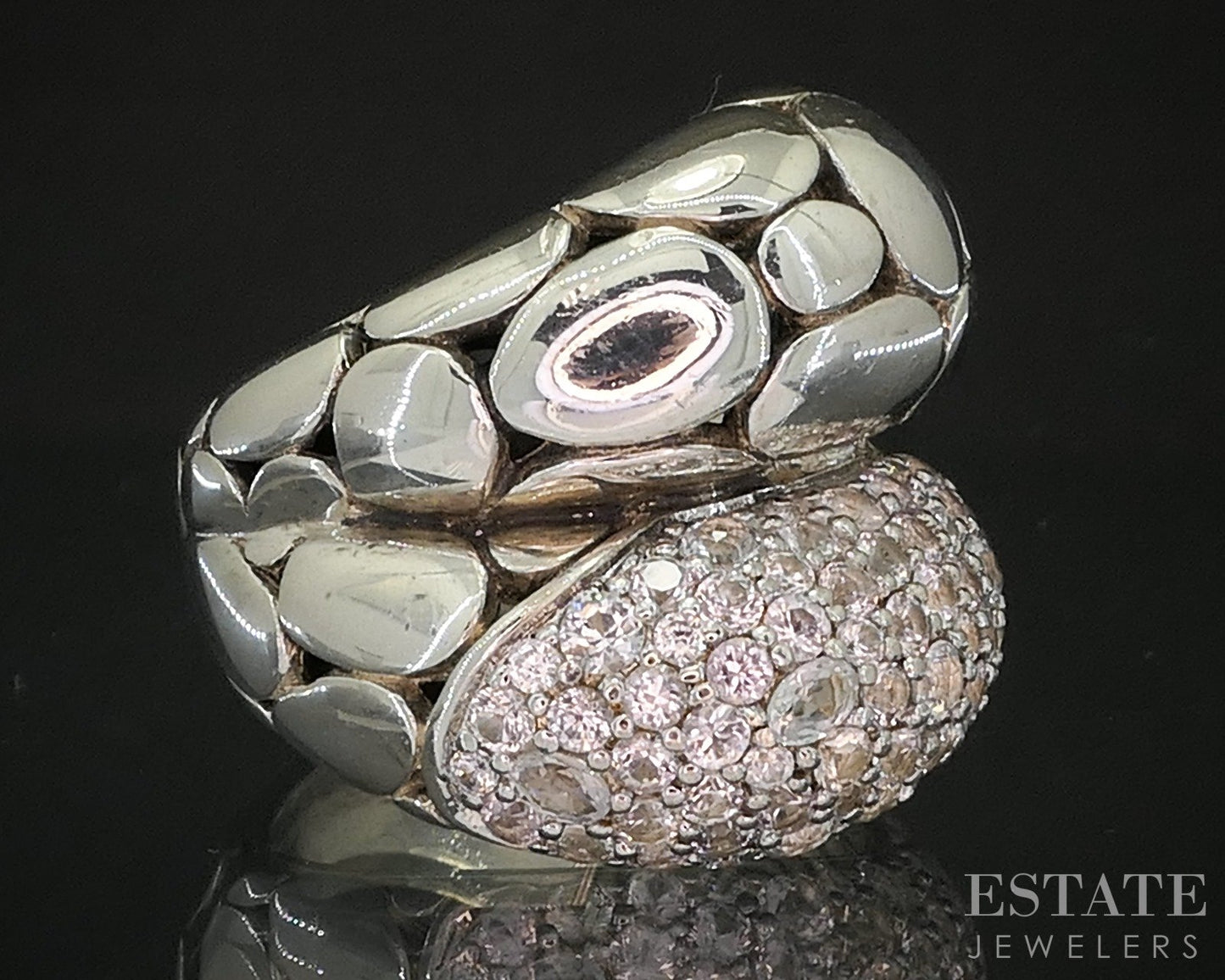 Sterling John Hardy White Sapphire Double Dome Kali Arus Pebble Ring 16g p18149