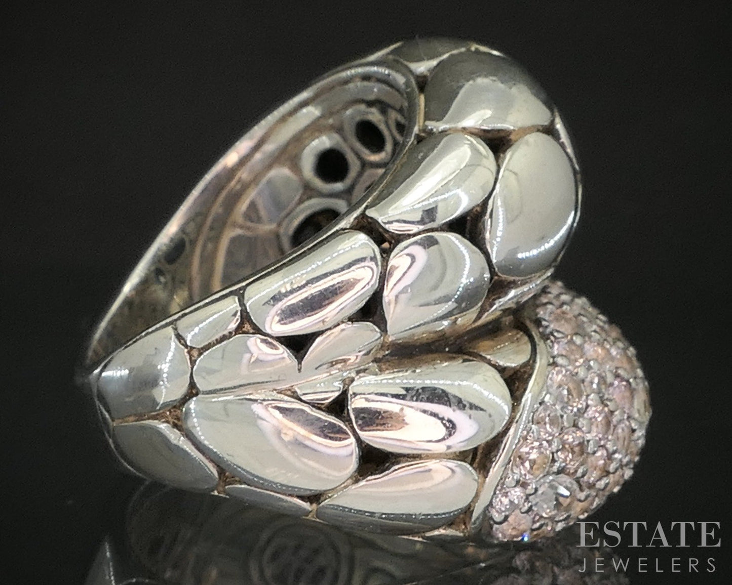 Sterling John Hardy White Sapphire Double Dome Kali Arus Pebble Ring 16g p18149