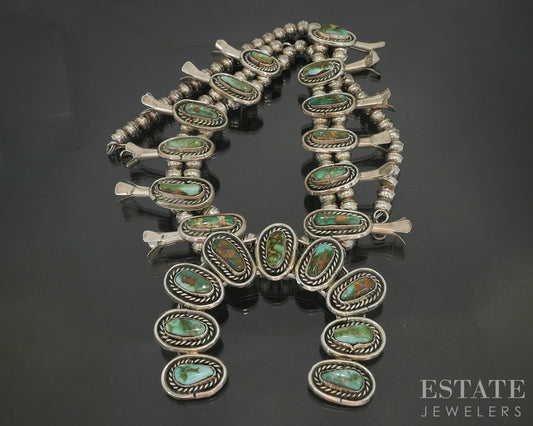 Sterling Natural Turquoise Navajo Squash Blossom Necklace & Earrings 158g p17950