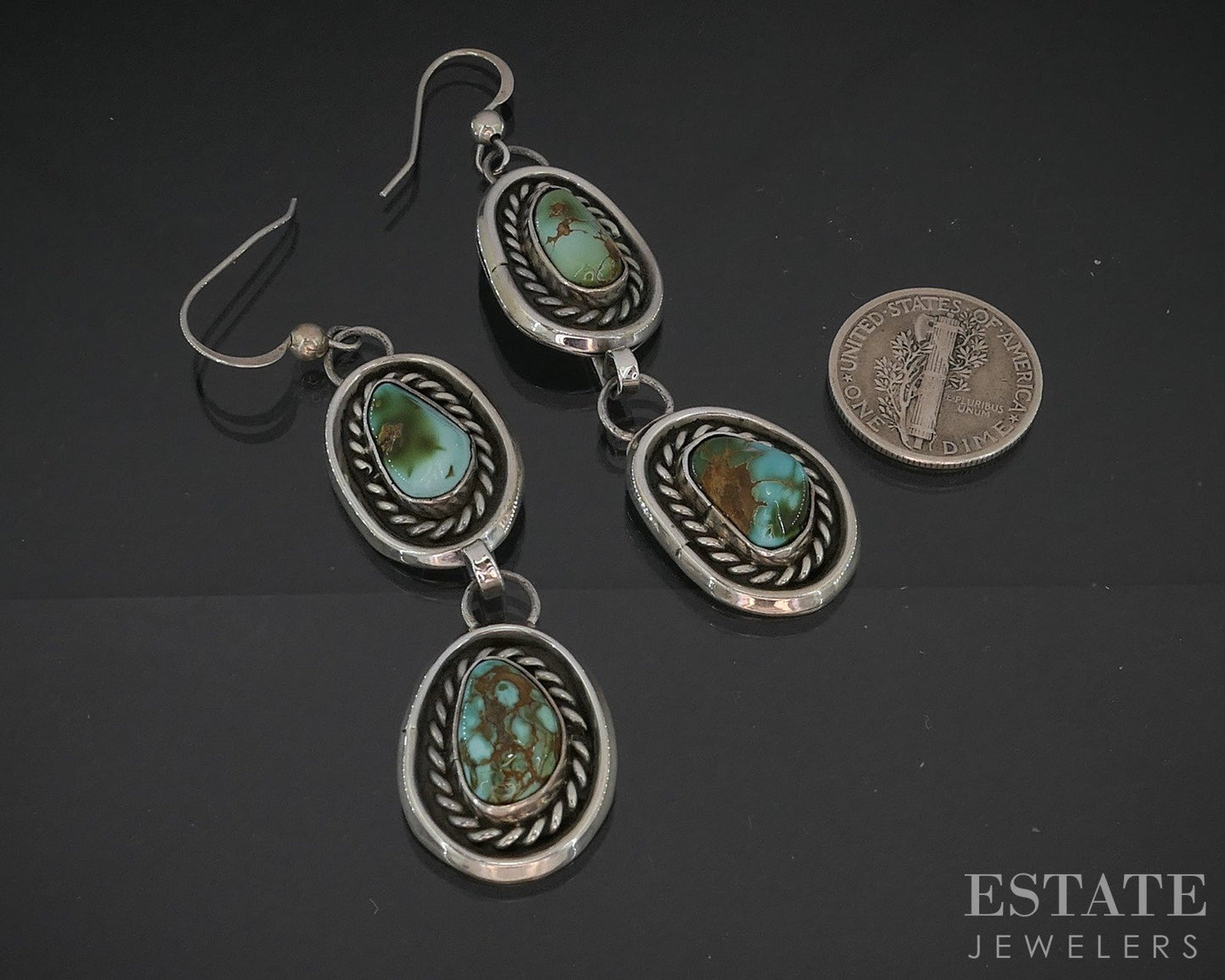 Sterling Natural Turquoise Navajo Squash Blossom Necklace & Earrings 158g p17950
