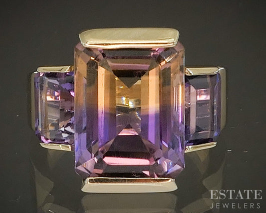 14k Yellow Gold Natural Ametrine & Amethyst Ladies Ring 6.9g p17054b