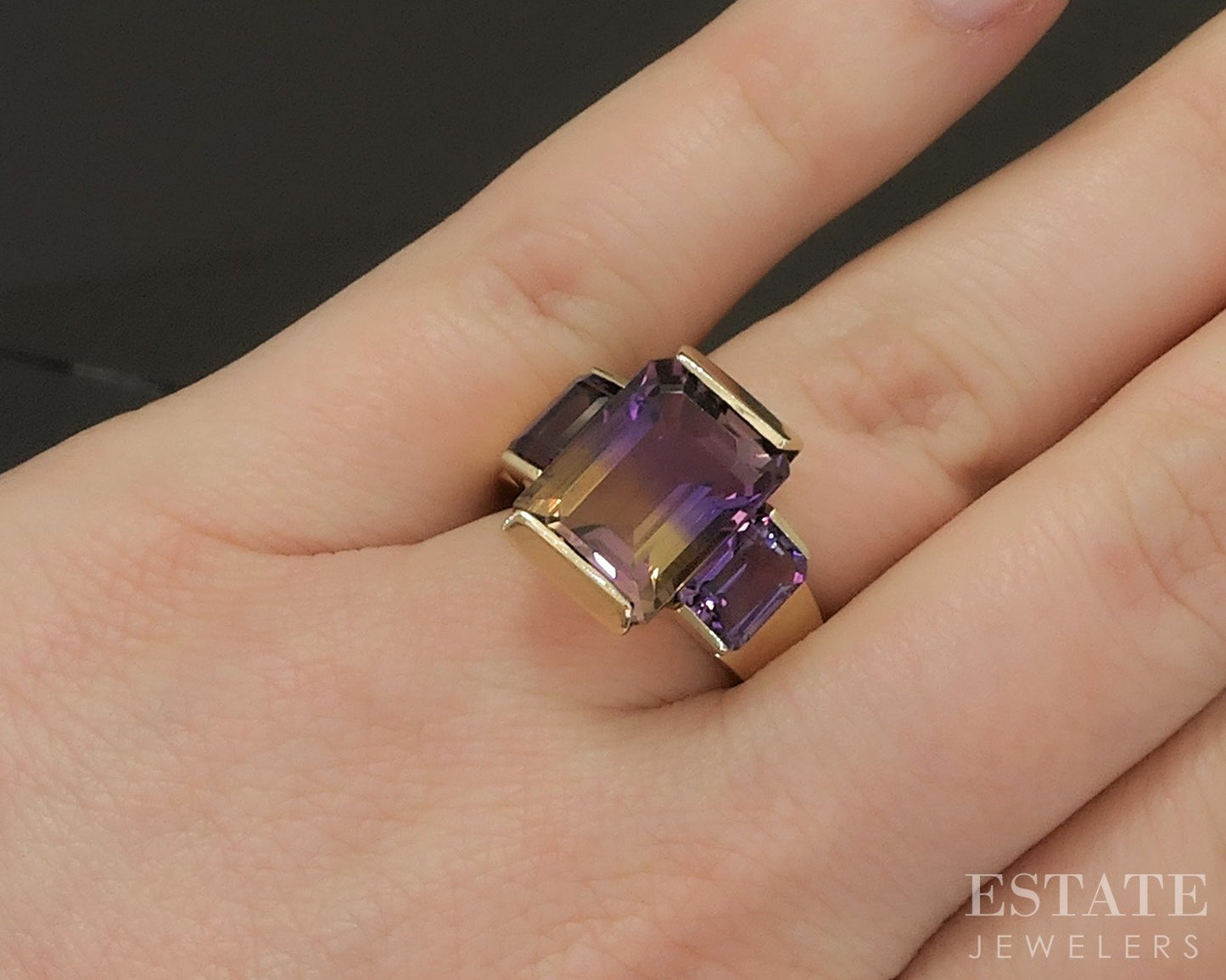 14k Yellow Gold Natural Ametrine & Amethyst Ladies Ring 6.9g p17054b