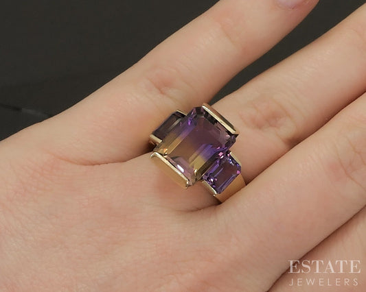 14k Yellow Gold Natural Ametrine & Amethyst Ladies Ring 6.9g p17054b