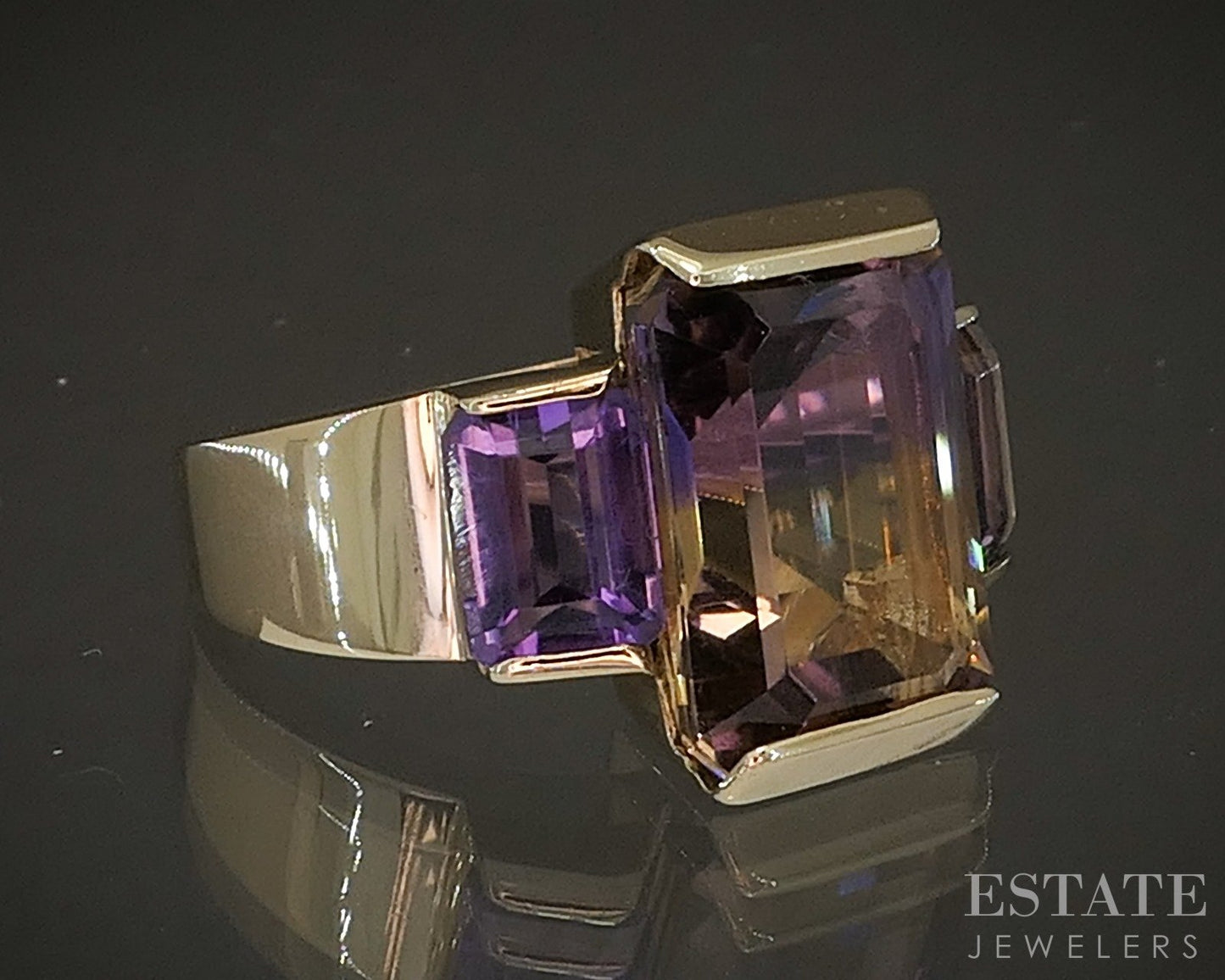 14k Yellow Gold Natural Ametrine & Amethyst Ladies Ring 6.9g p17054b