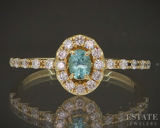 18k Yellow Gold Oval Natural Alexandrite & Diamond Halo Ladies Ring 1.8g p15159b