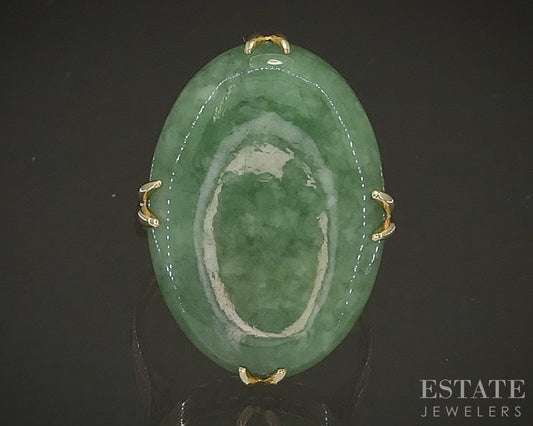Antique 14k Yellow Gold Oval Natural Green Jade Ladies Ring 8.4g p16501b