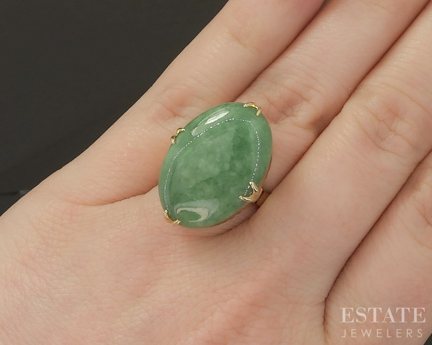 Antique 14k Yellow Gold Oval Natural Green Jade Ladies Ring 8.4g p16501b