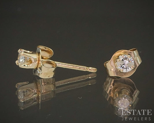 14k Yellow Gold Round Natural .10ctw Diamond Stud Earrings p15520b