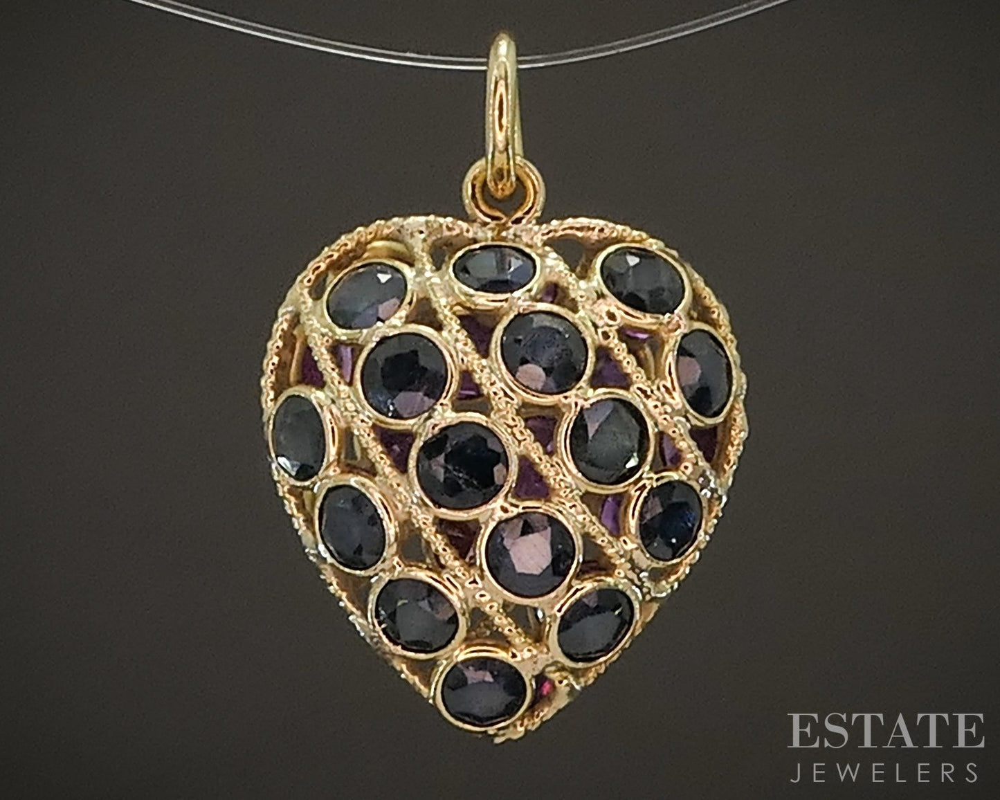 14k Yellow Gold Natural Blue Sapphire & Ruby Ladies Heart Pendant 1.5g p17013b