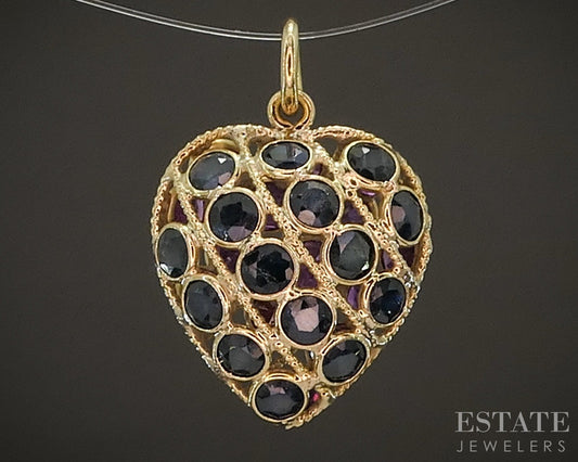 14k Yellow Gold Natural Blue Sapphire & Ruby Ladies Heart Pendant 1.5g p17013b