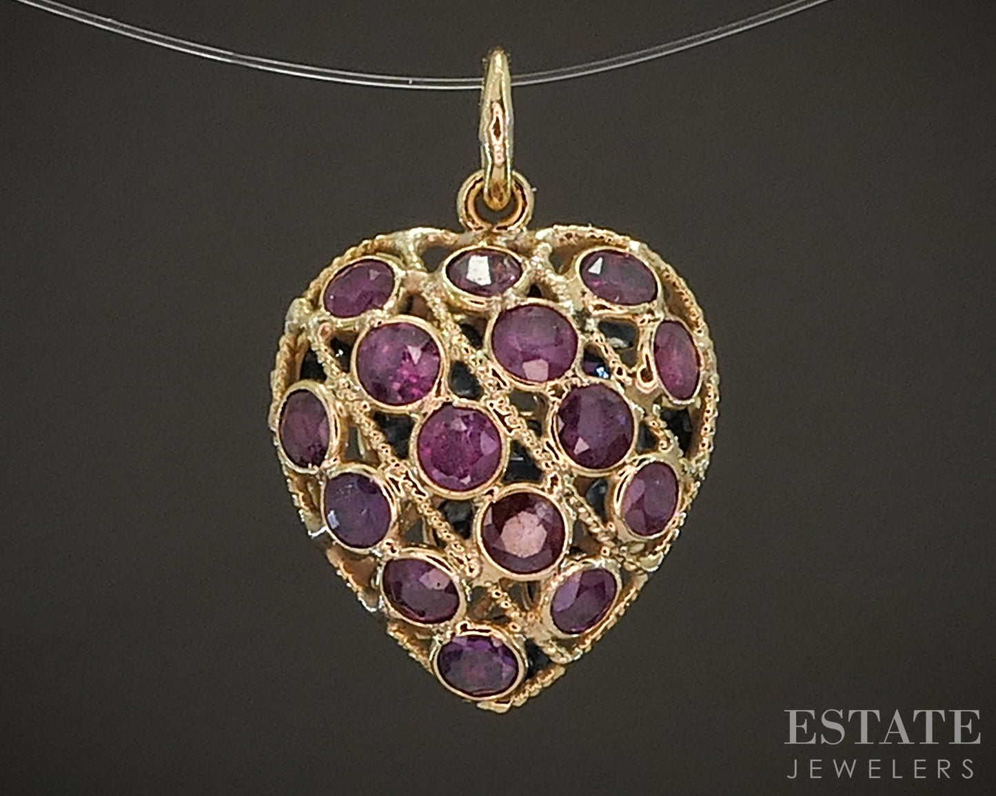 14k Yellow Gold Natural Blue Sapphire & Ruby Ladies Heart Pendant 1.5g p17013b
