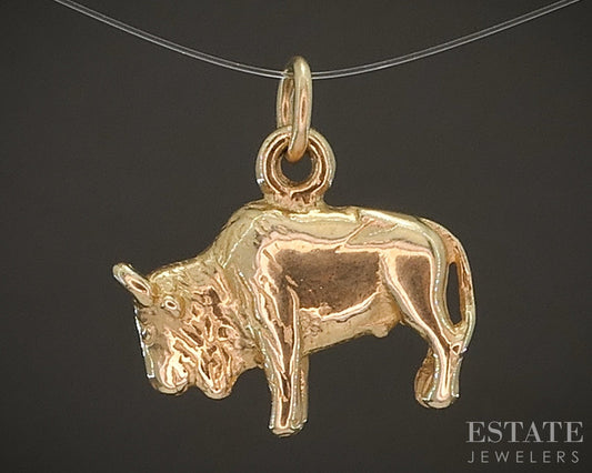14k Yellow Gold Dimensional Buffalo Charm Pendant 3.7g p16936b