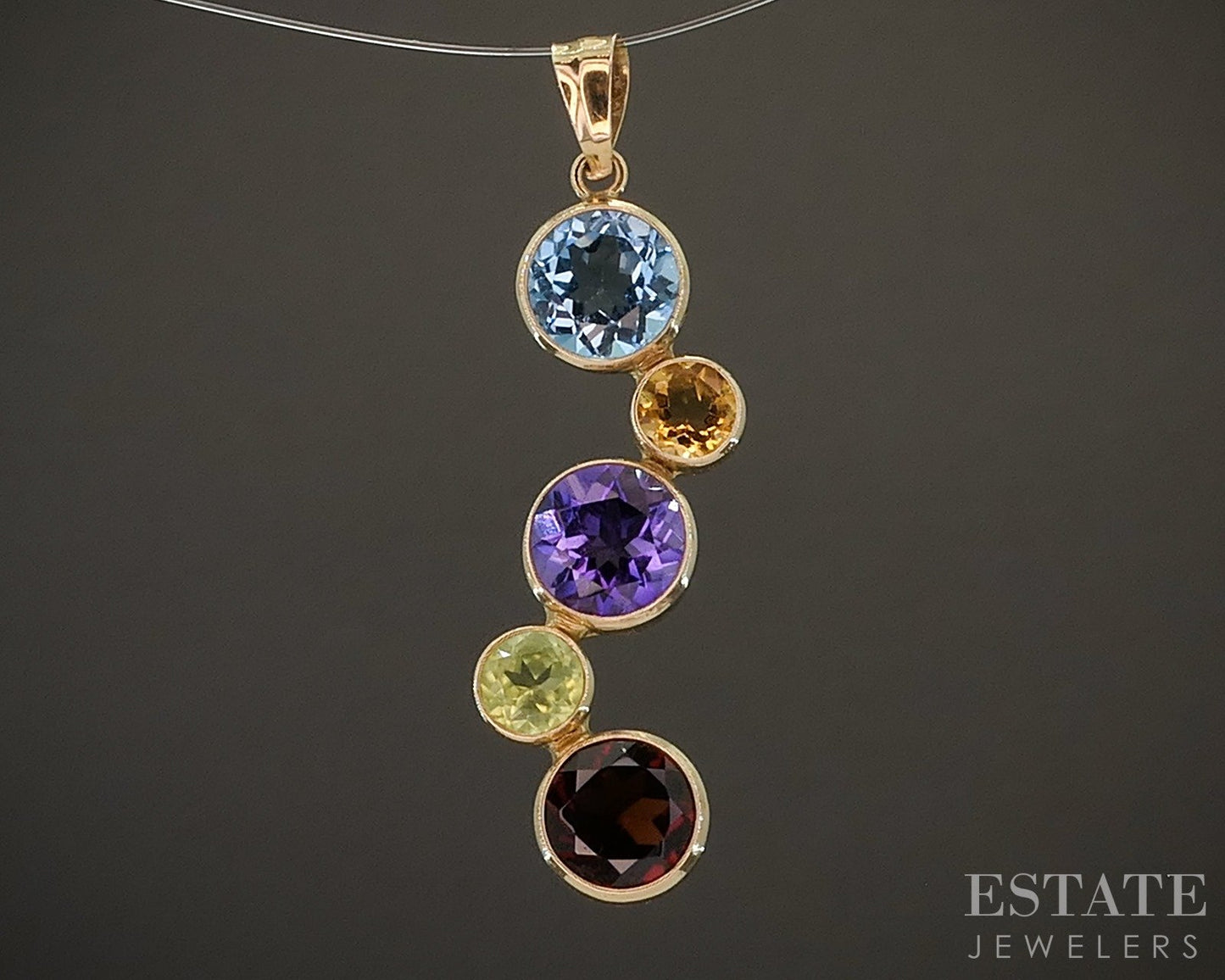 14k Yellow Gold Multi Gem Scattered Bubble Ladies Pendant 1.2g p17014b