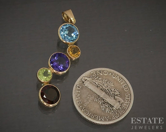 14k Yellow Gold Multi Gem Scattered Bubble Ladies Pendant 1.2g p17014b