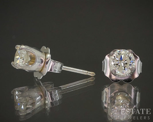 14k White Gold Round Natural .36ctw Diamond Stud Earrings p15521b