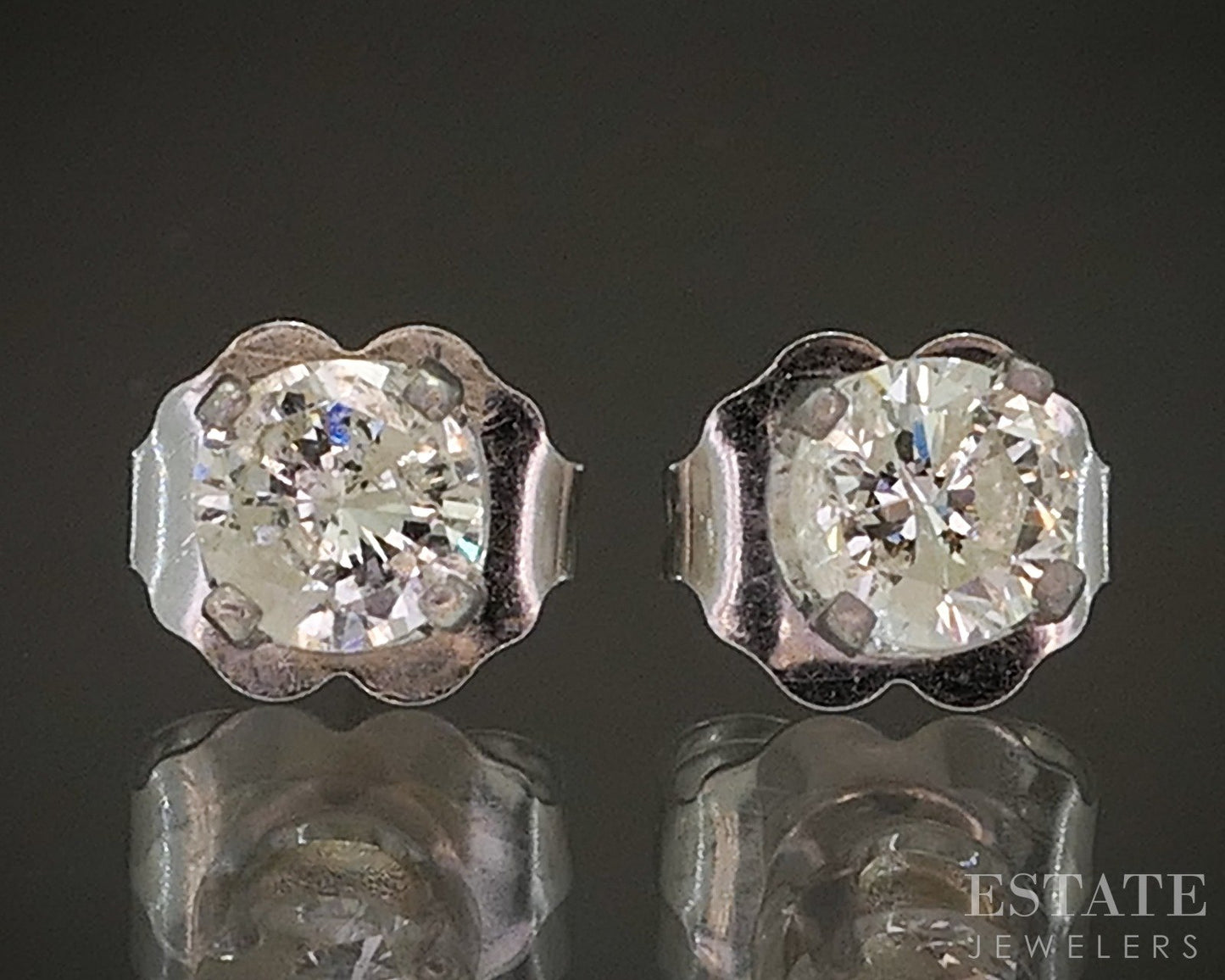 14k White Gold Round Natural .36ctw Diamond Stud Earrings p15521b