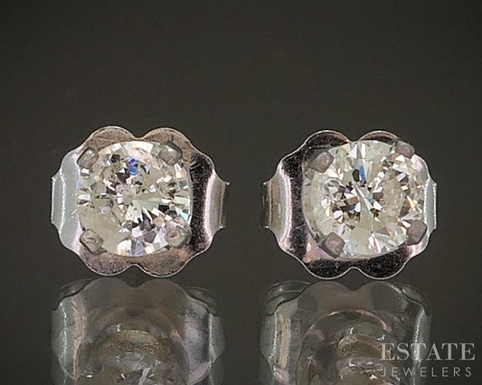 14k White Gold Round Natural .36ctw Diamond Stud Earrings p15521b