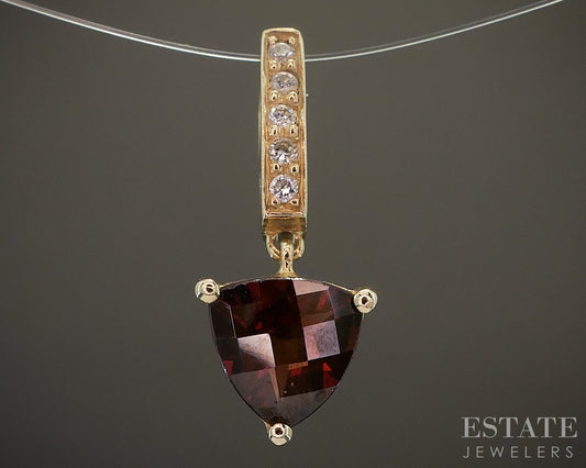 14k Yellow Gold Natural Garnet & Diamond Pendant 1.3g p17011b