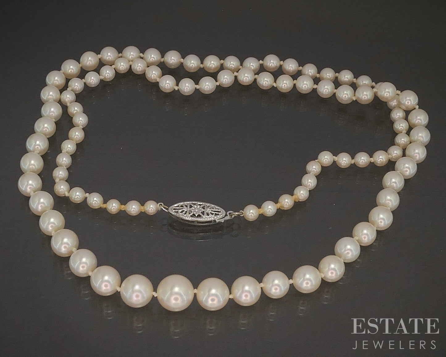14k White Gold 3.3-7.8mm Cultured Pearl Graduated Ladies Necklace 21"L p17062b