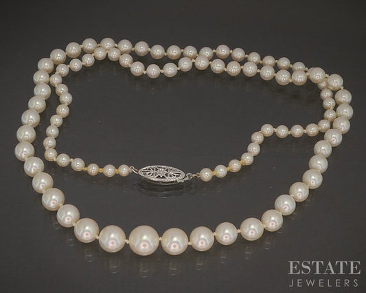 14k White Gold 3.3-7.8mm Cultured Pearl Graduated Ladies Necklace 21"L p17062b