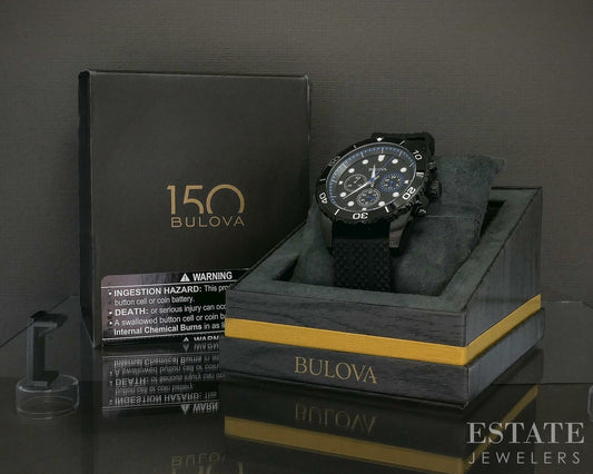 Bulova Sports Chronograph Quartz Black Silicone 98A211 Men Watch p21923
