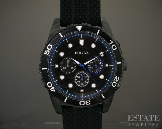 Bulova Sports Chronograph Quartz Black Silicone 98A211 Men Watch p21923