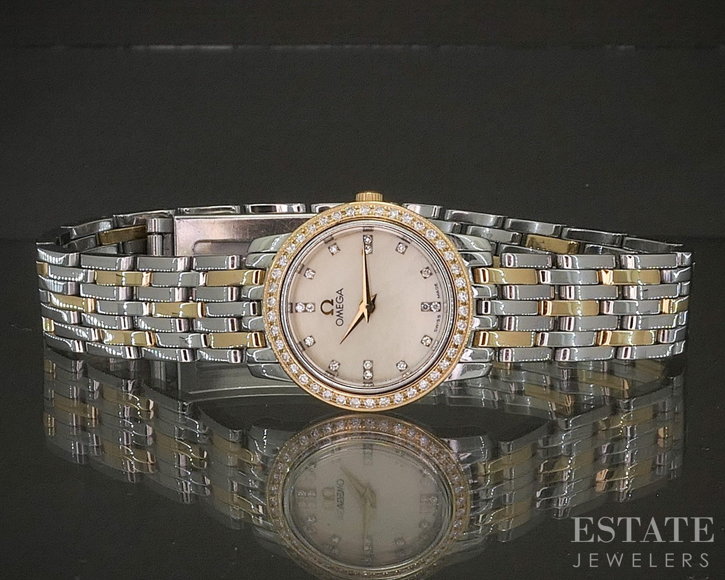 Omega 18k Stainless MOP Natural Diamond 695.1055 Ladies Watch p16605
