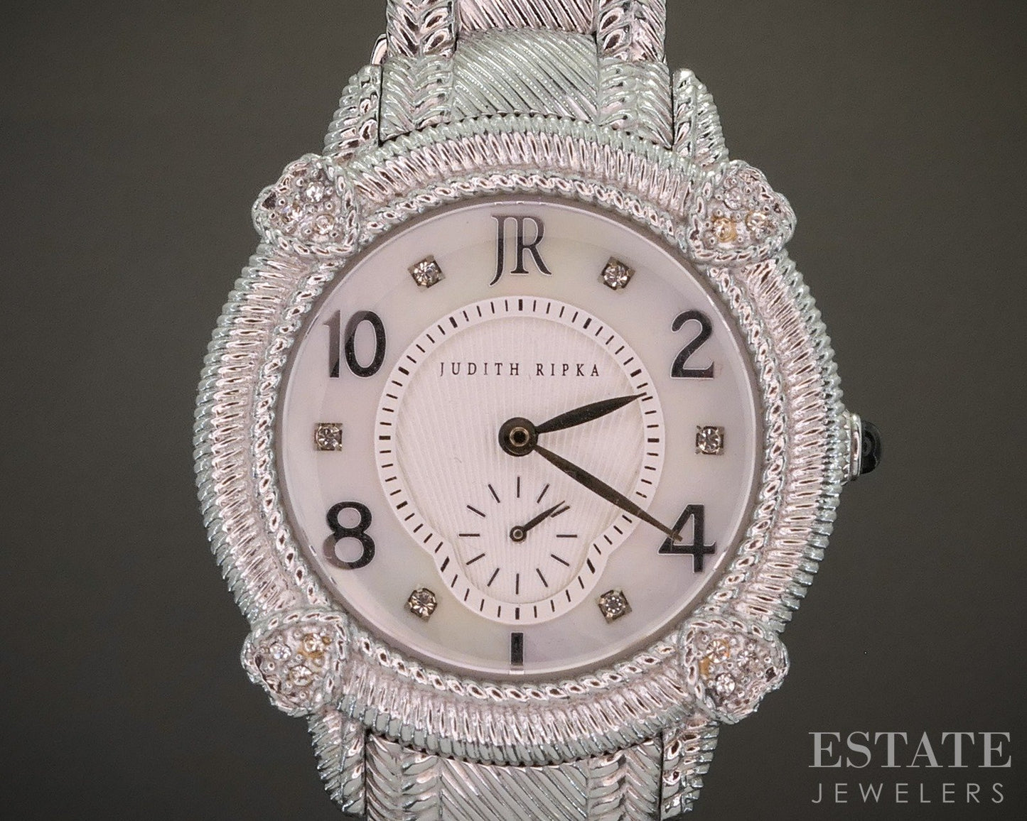 Judith Ripka CZ Mother of Pearl Bracelet Heart Quartz Ladies Watch p21952