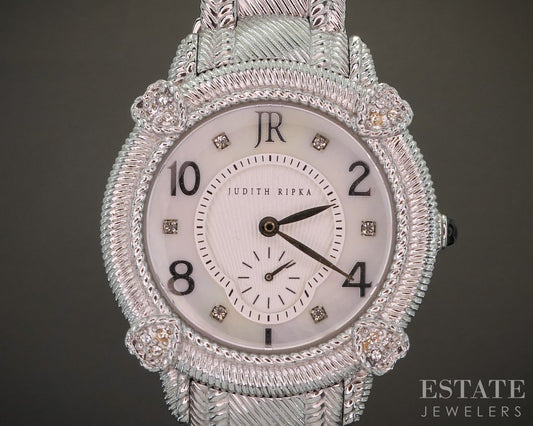 Judith Ripka CZ Mother of Pearl Bracelet Heart Quartz Ladies Watch p21952