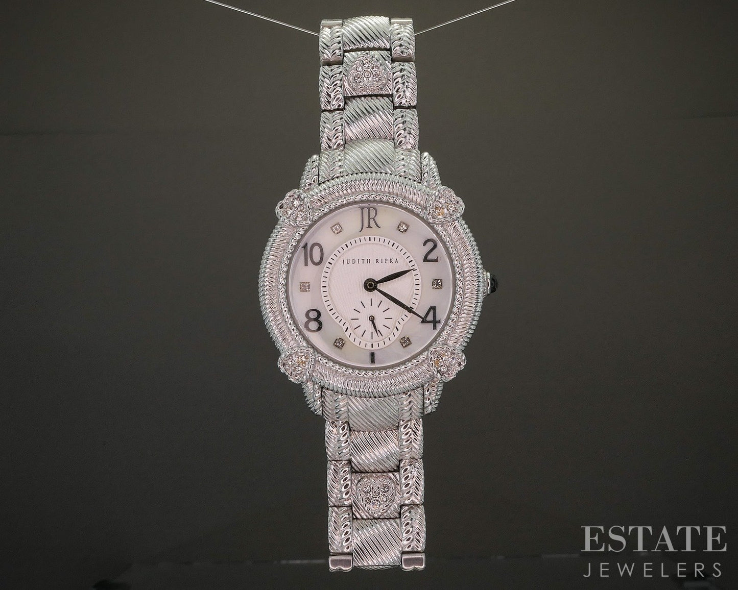 Judith Ripka CZ Mother of Pearl Bracelet Heart Quartz Ladies Watch p21952