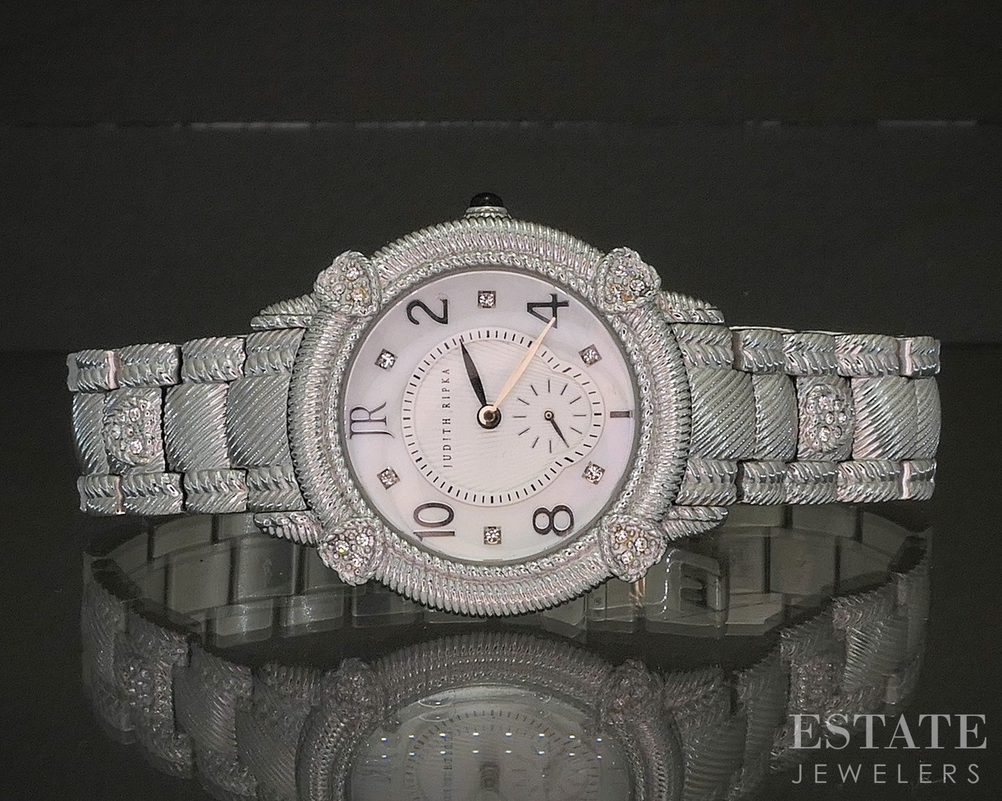 Judith Ripka CZ Mother of Pearl Bracelet Heart Quartz Ladies Watch p21952