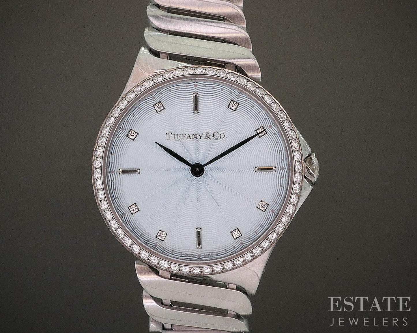 Tiffany & Co. Metro 2-Hand Blue Natural .75ctw Diamond Ladies Watch p83385