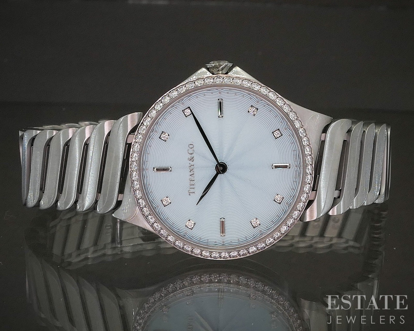 Tiffany & Co. Metro 2-Hand Blue Natural .75ctw Diamond Ladies Watch p83385