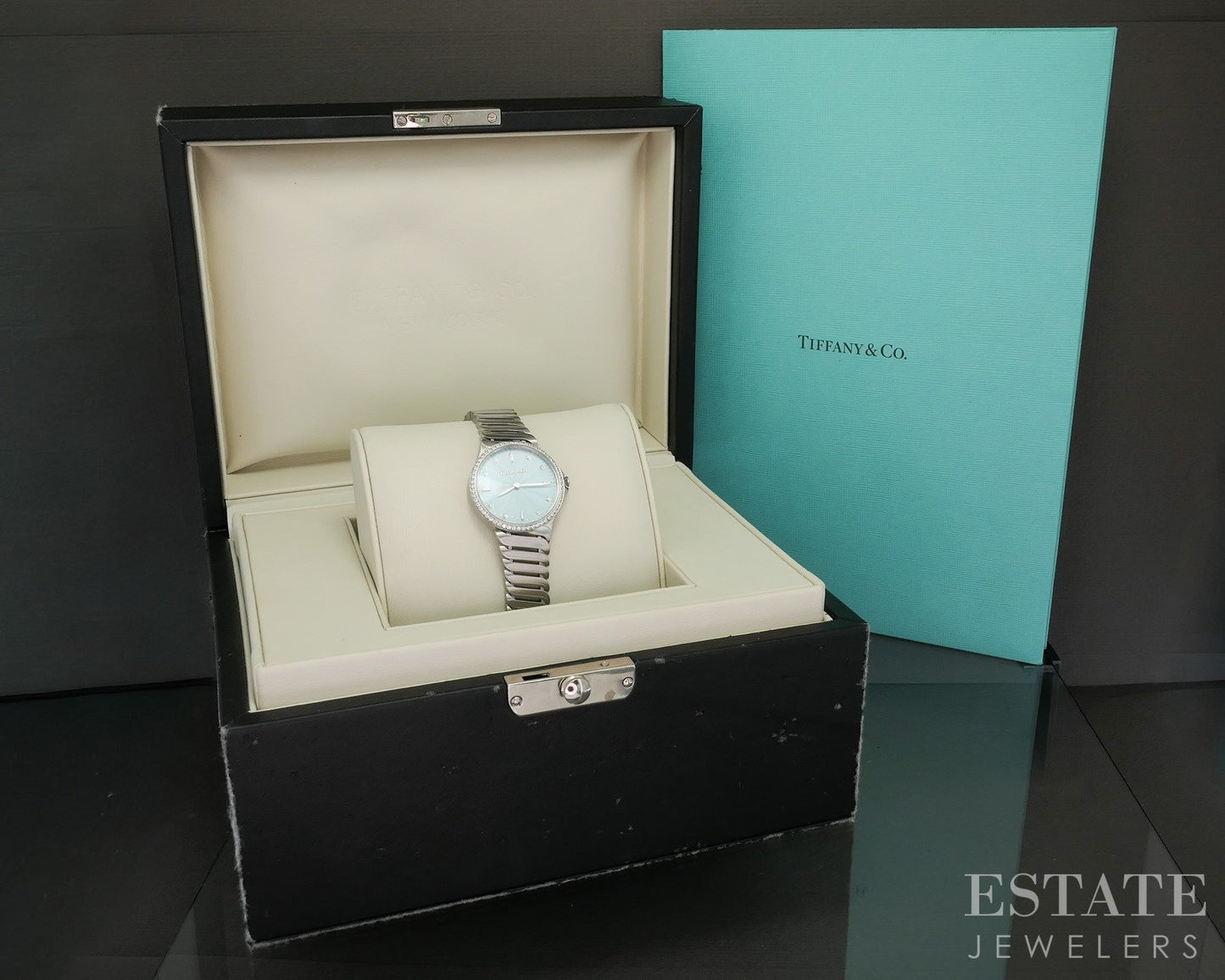 Tiffany & Co. Metro 2-Hand Blue Natural .75ctw Diamond Ladies Watch p83385