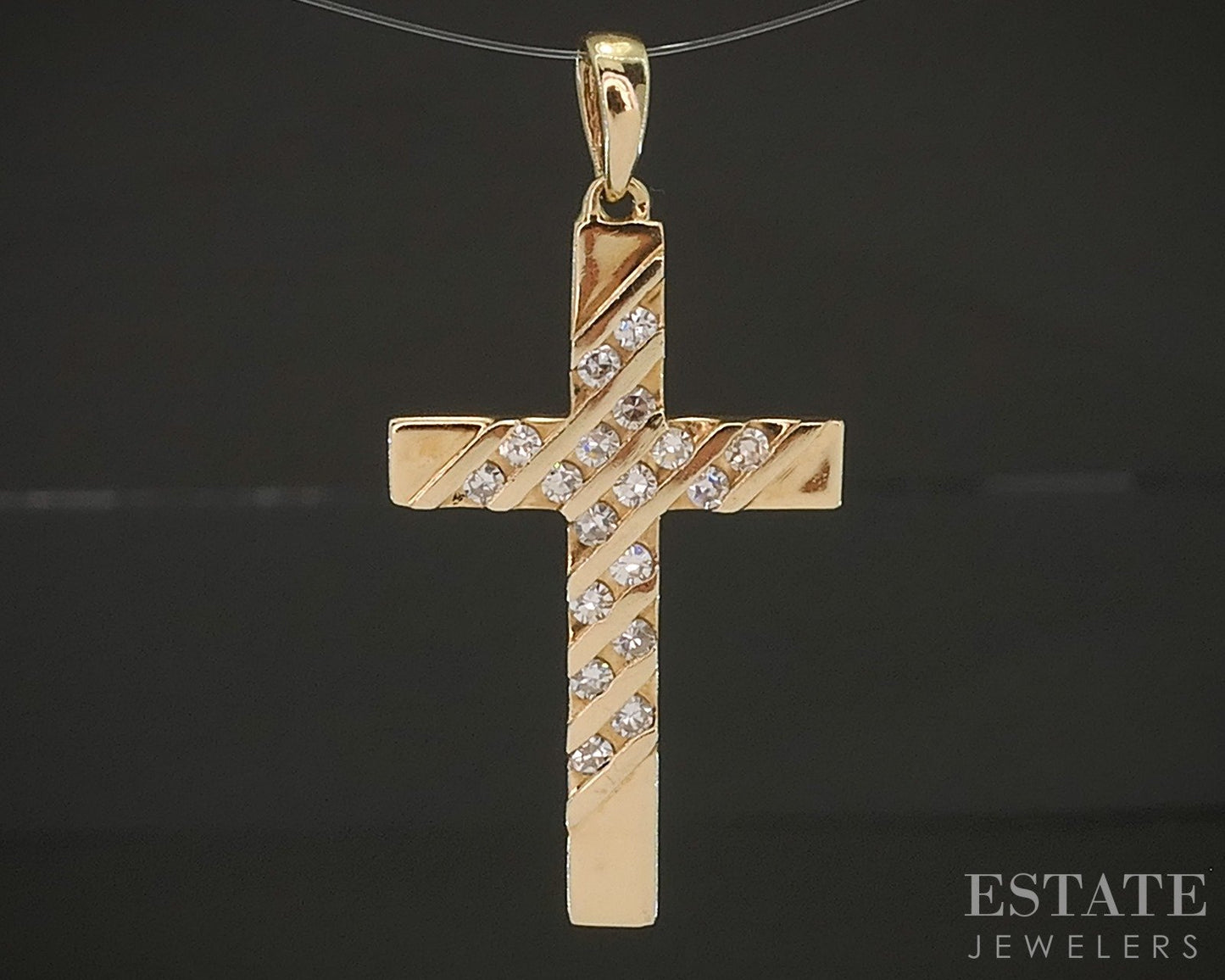 14k Yellow Gold Natural Diamond Cross Ladies Pendant 2.4g p17505b