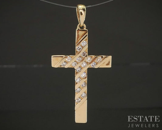 14k Yellow Gold Natural Diamond Cross Ladies Pendant 2.4g p17505b
