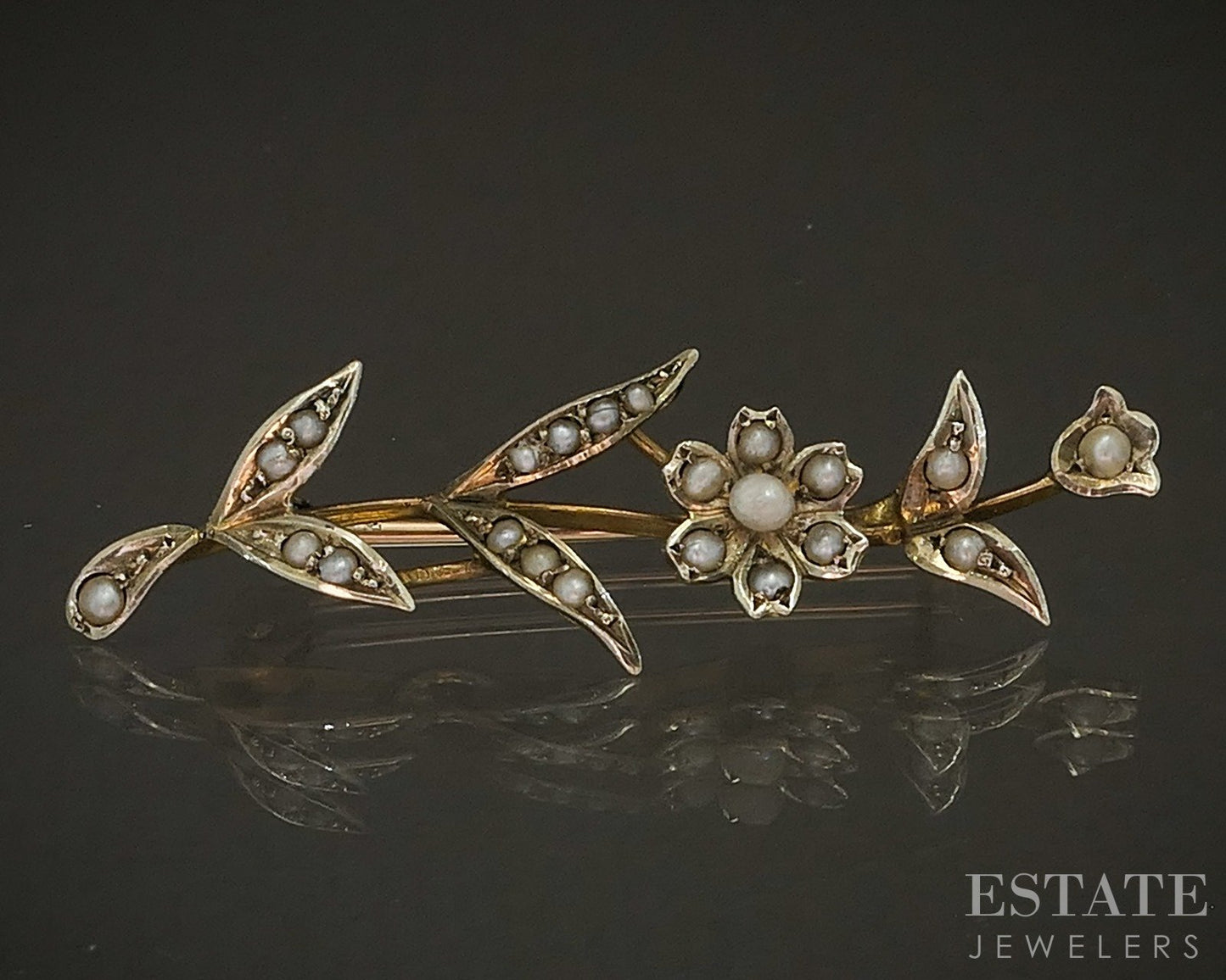 Antique Victorian 9k Yellow Gold Flower Seed Pearl Pin Brooch 2.3g p16727b