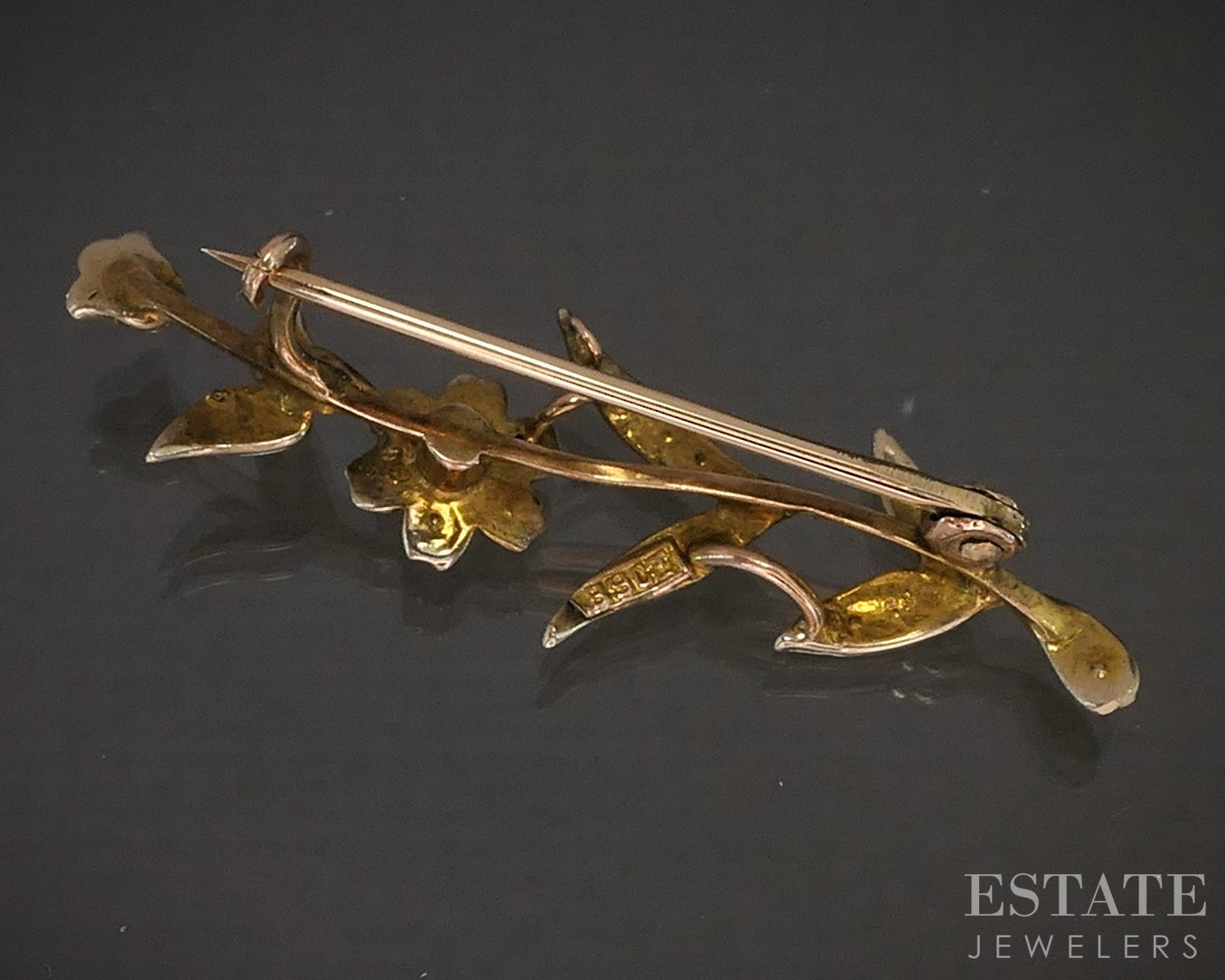 Antique Victorian 9k Yellow Gold Flower Seed Pearl Pin Brooch 2.3g p16727b