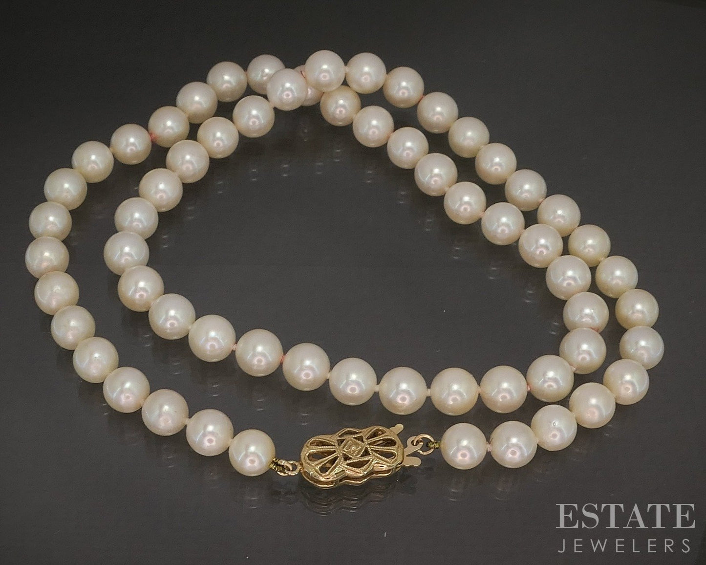 14k Yellow Gold 6.7mm Cultured Akoya Pearl Ladies Necklace 18"L p16711b