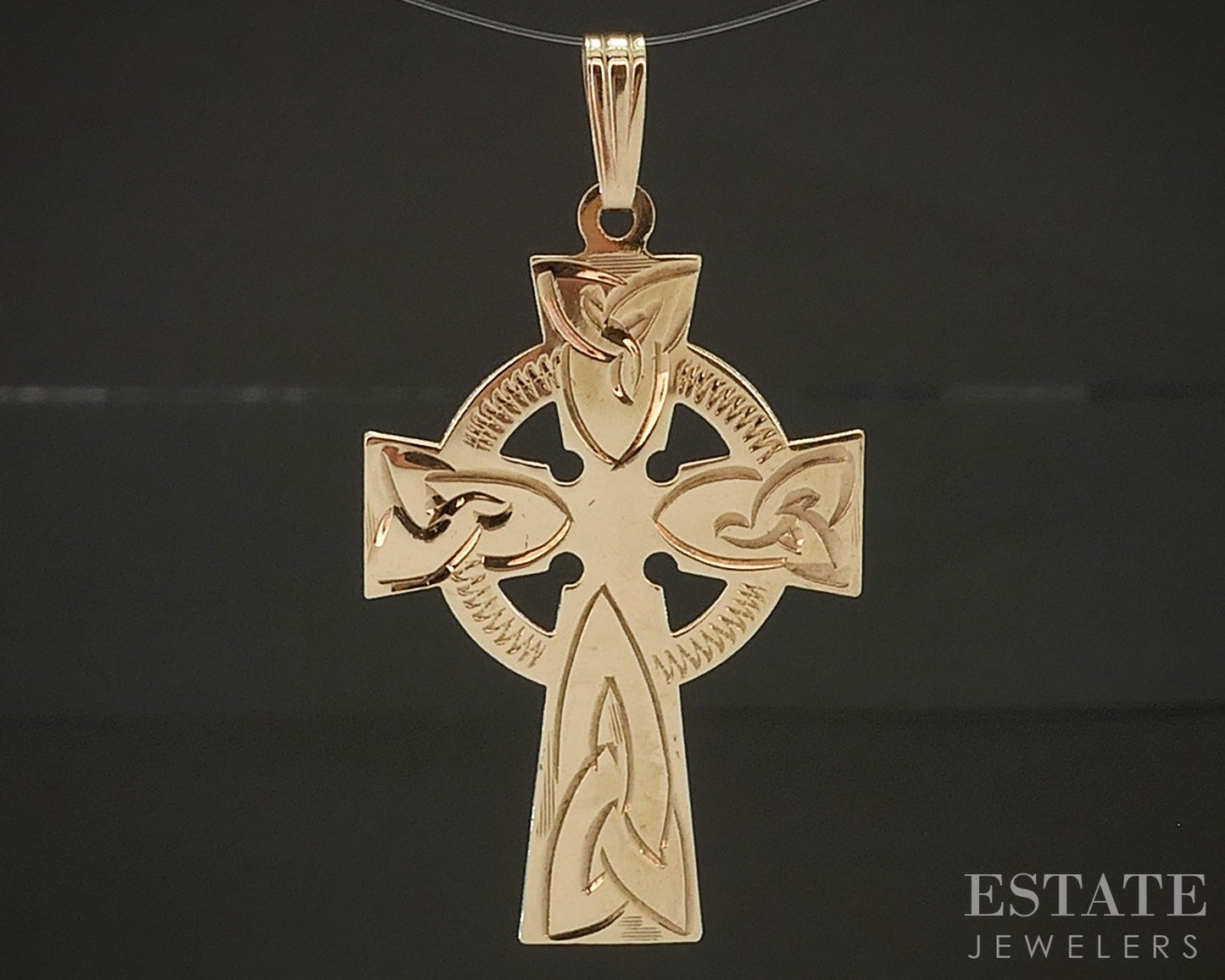 Antique 9k Yellow Gold Irish Celtic Cross Charm Pendant 3.8g p16712b