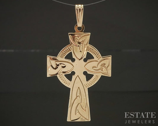 Antique 9k Yellow Gold Irish Celtic Cross Charm Pendant 3.8g p16712b