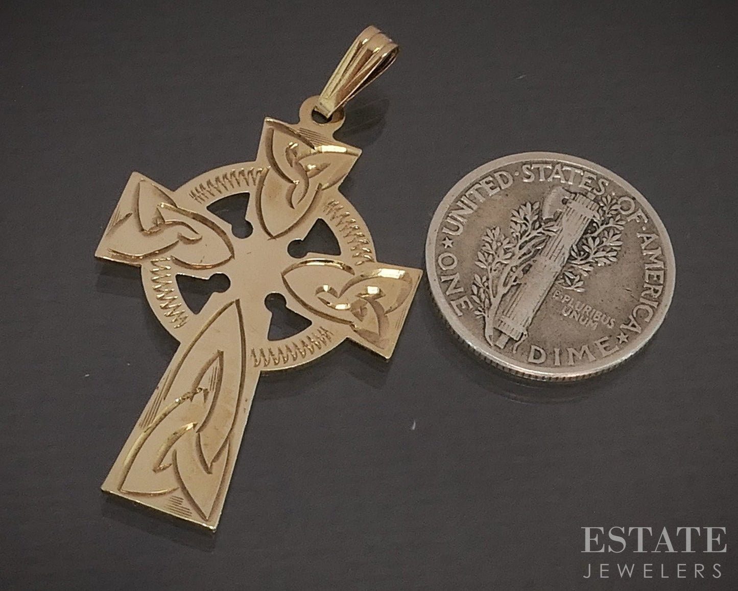 Antique 9k Yellow Gold Irish Celtic Cross Charm Pendant 3.8g p16712b