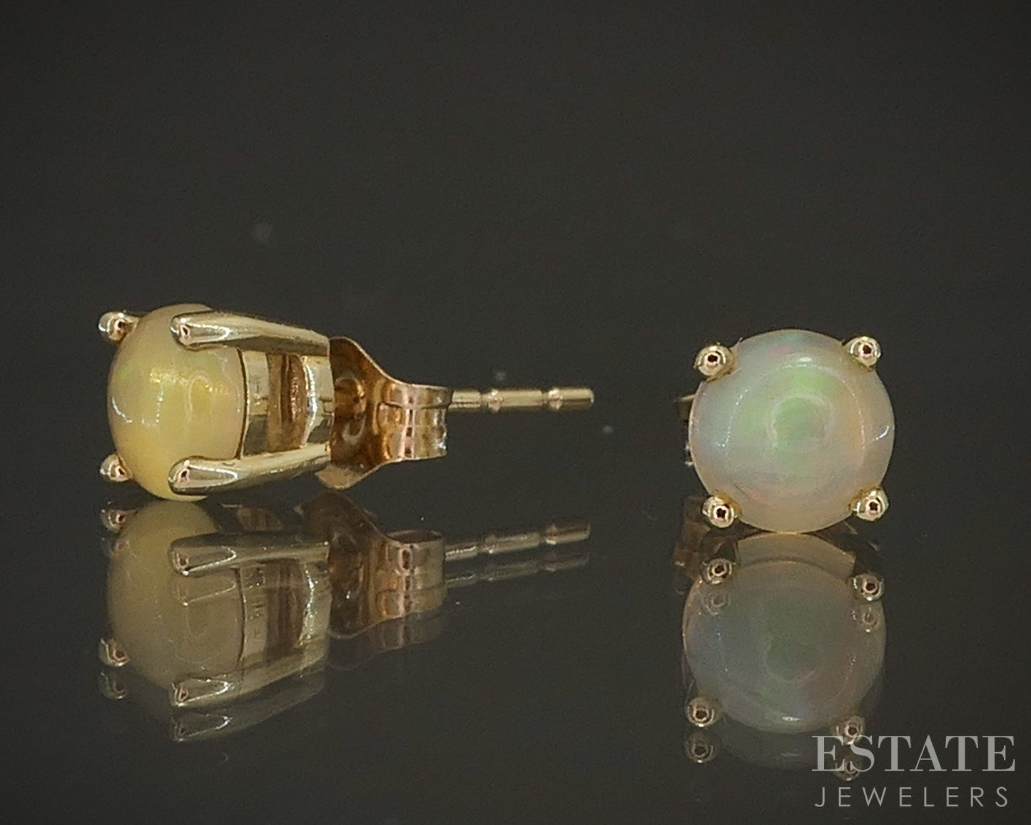 10k Yellow Gold 5mm Natural Jelly Opal Stud Earrings p16901b