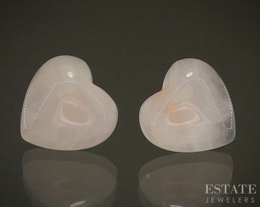 14k Yellow Gold Heart Natural Rose Quartz Stud Earrings 2.8g p17524b