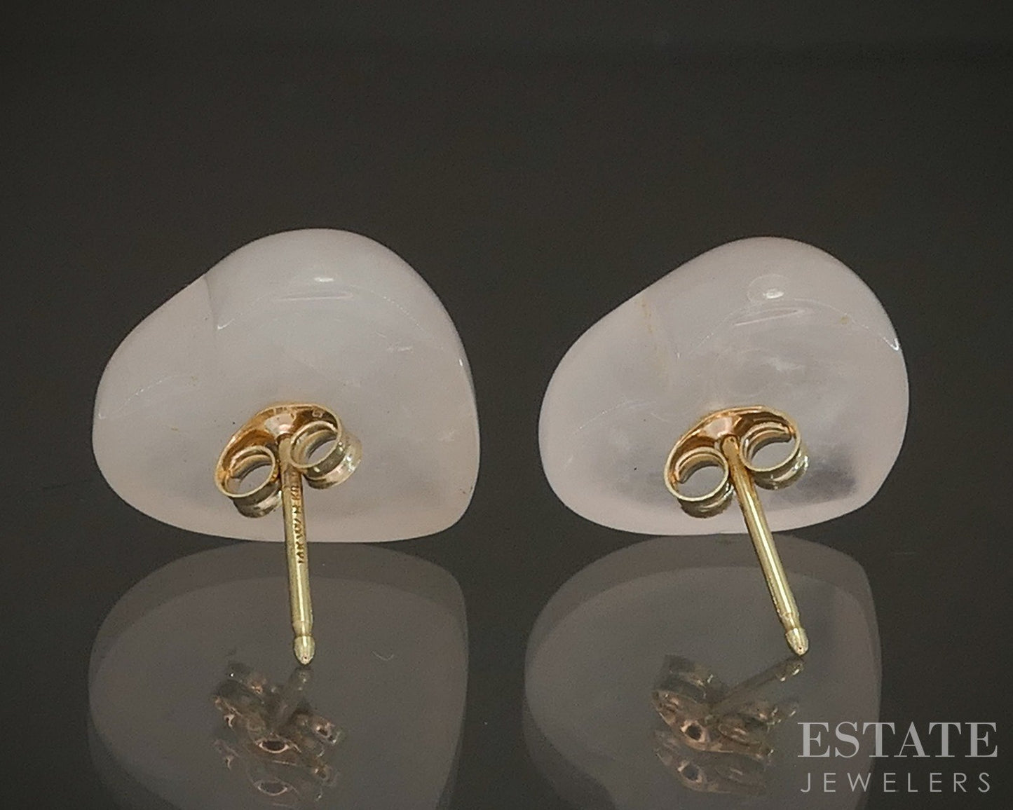14k Yellow Gold Heart Natural Rose Quartz Stud Earrings 2.8g p17524b