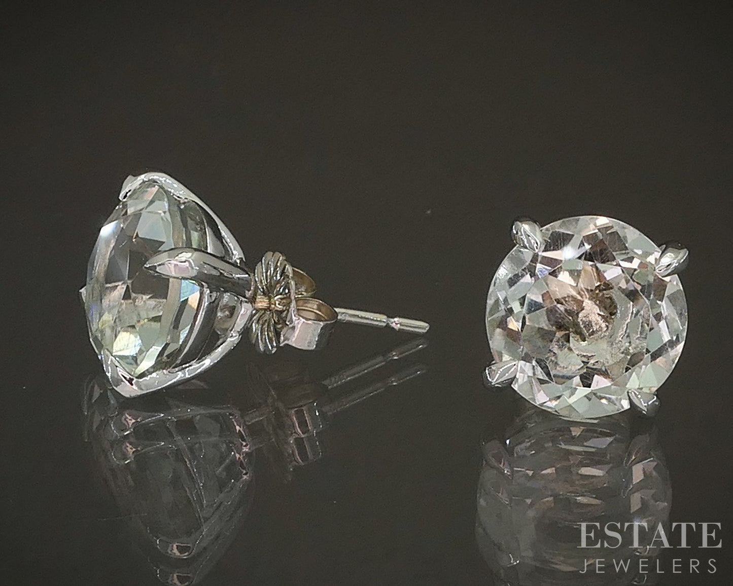 14k White Gold EFFY Natural Green Amethyst Stud Earrings 3.3g p17547b