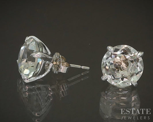 14k White Gold EFFY Natural Green Amethyst Stud Earrings 3.3g p17547b